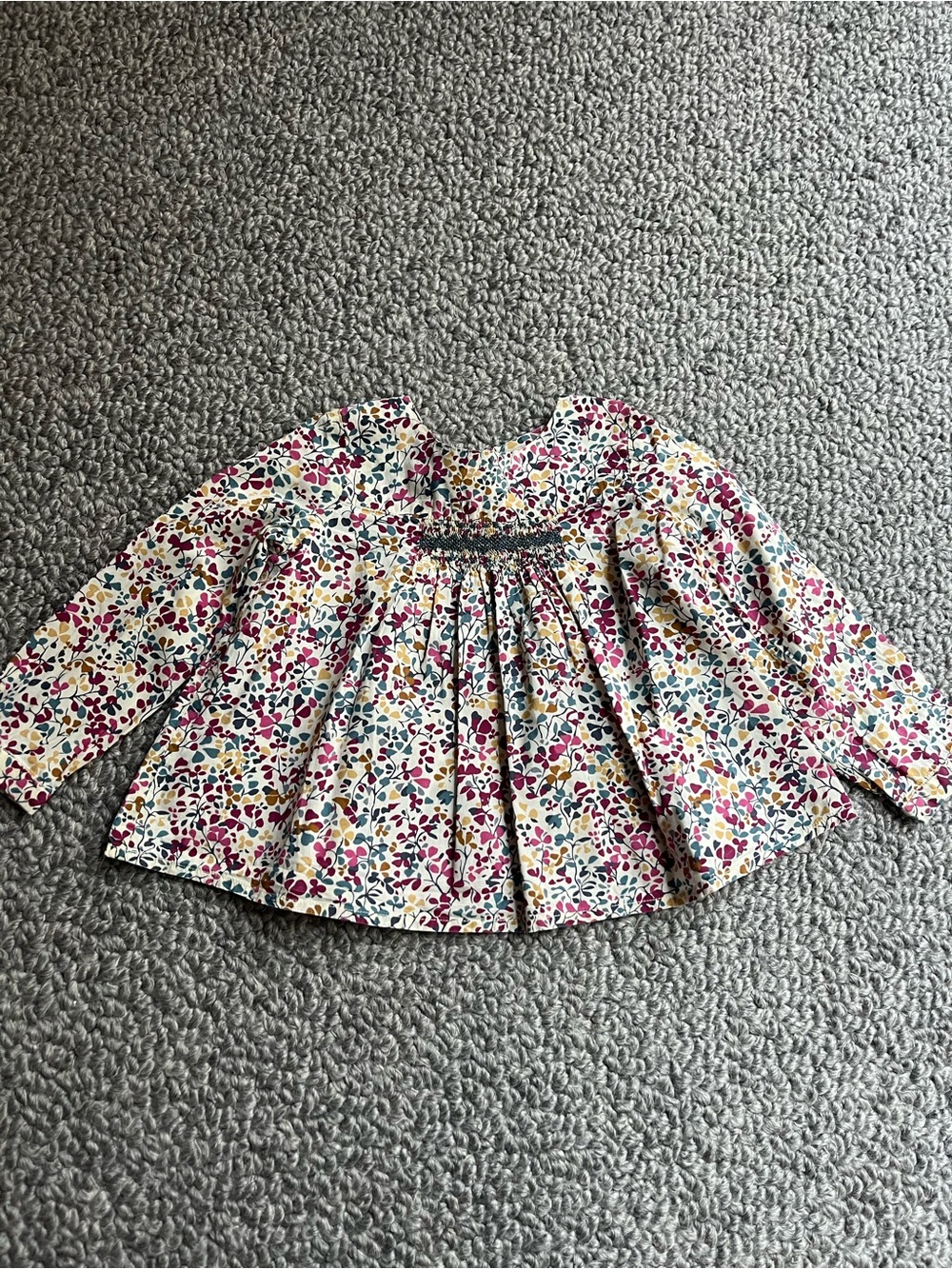 Bonpoint White Floral Smocked Long-Sleeve Blouse